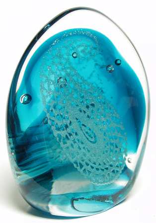 Caithness Paperweight Paisley Twists-Aquamarine - Boxed