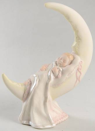 Cybis Figurines Lullaby Pink-Baby Asleep On Moon - No Box