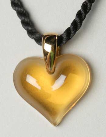 Lalique Jewelry Heart Pendant Amber Gold-Large - Boxed