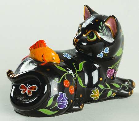 Lynn Chase Figurines & Giftware Black Cat With Orange Fish - Boxed