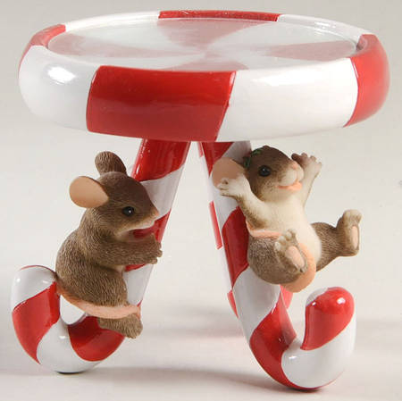 Charming Tails Candy Cane-Pillar Candleholder - With Box