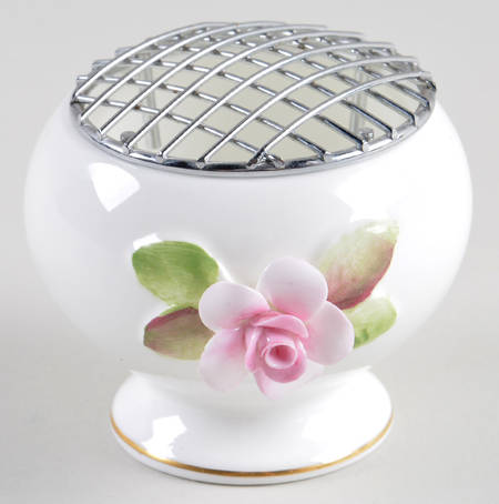 Coalport Florals Vase With Metal Frog-Single Pink Flower - No Box