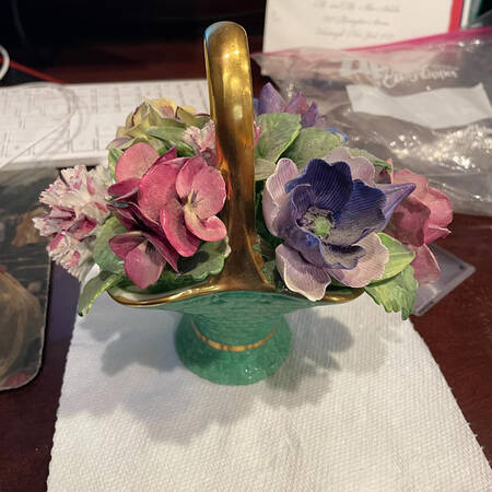 Crown Staffordshire Florals Green Basket Of Flowers - No Box