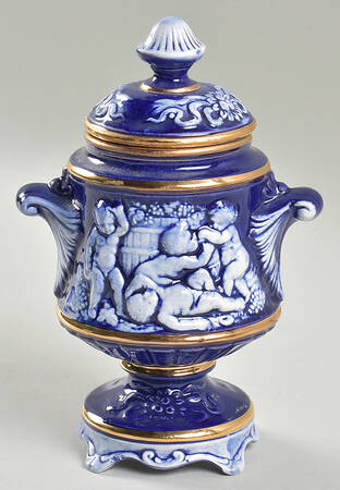 Capodimonte Giftware Small Cobalt Cherub Urn & Lid - No Box