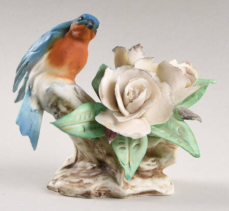 Capodimonte Giftware Blue Bird  And White Roses - No Box