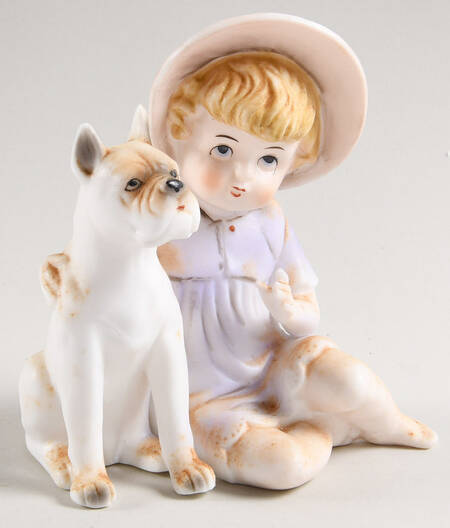 Capodimonte Giftware Girl With Boxer Dog - No Box