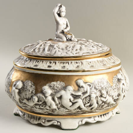 Capodimonte Giftware Large Lidded Bowl With Cherubs - No Box