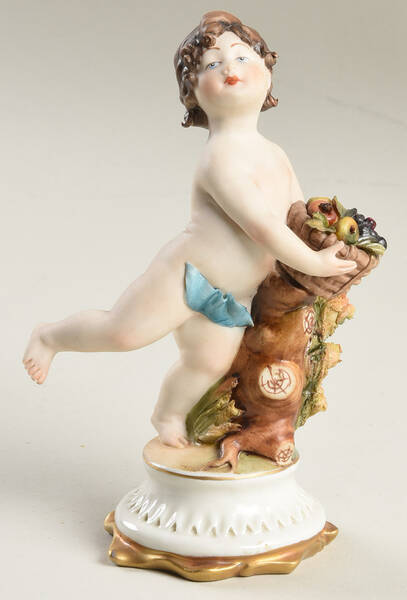 Capodimonte Giftware Cherub With Fruit Basket-Volta - No Box
