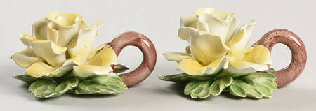 Capodimonte Giftware Yellow Rose Candleholder (Pair) - No Box