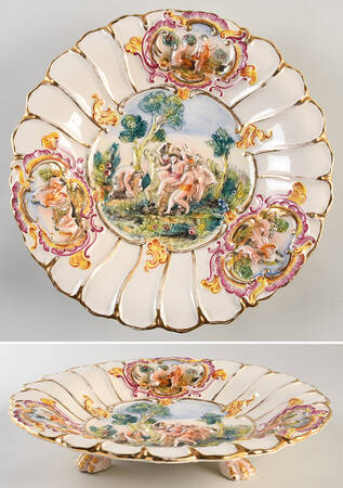 Capodimonte Giftware Footed Bowl, Swirls,Scenes - No Box