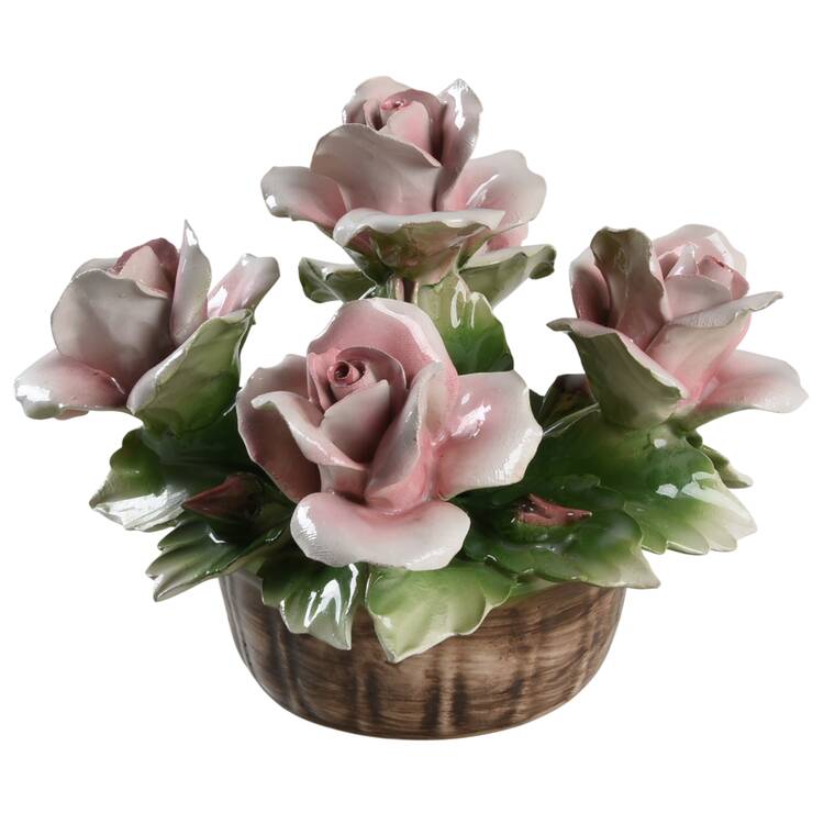 Capodimonte Giftware 5 Pink Roses Basket - No Box