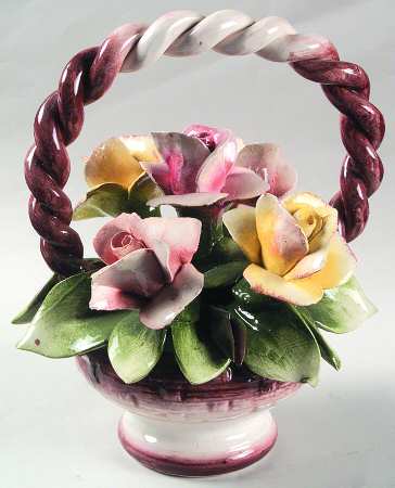 Capodimonte Giftware Lg Handled Basket Of Flowers - No Box