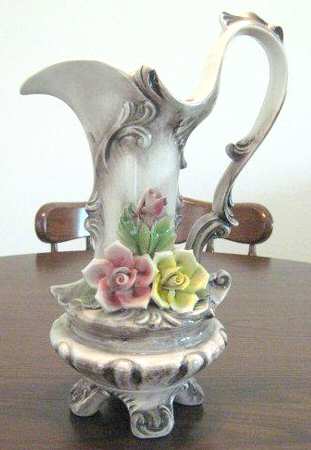 Capodimonte Giftware Pitcher-Red & Yellow Rose - No Box
