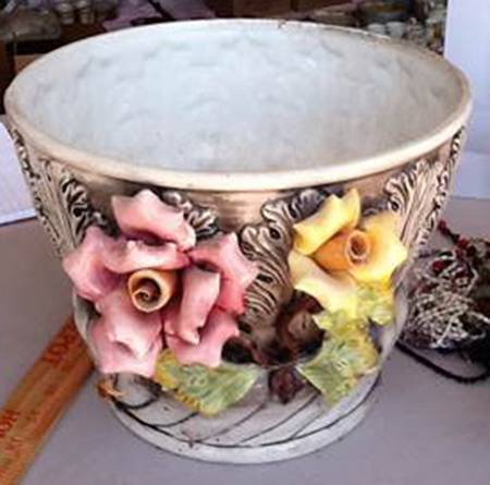 Capodimonte Giftware Cache Pot-Pink&Yellow Roses - No Box
