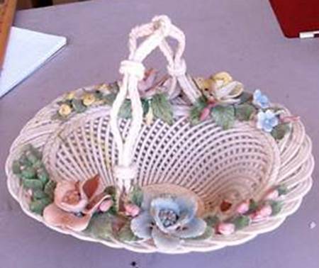 Capodimonte Giftware Basket With Blue&Pink Flowers - No Box