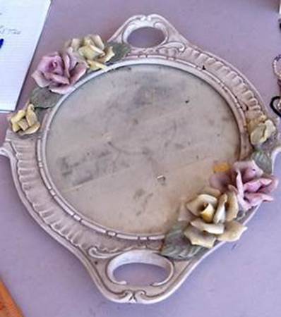 Capodimonte Giftware Tray With Pink&Yellow Roses - No Box