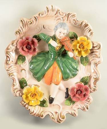 Capodimonte Giftware Man W/ Violin-Wall Plaque - No Box
