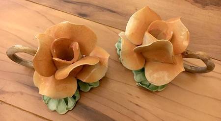 Capodimonte Giftware Peach Rose Candleholder (Pair) - No Box