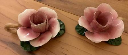Capodimonte Giftware Pink Rose Candleholder (Pair) - No Box
