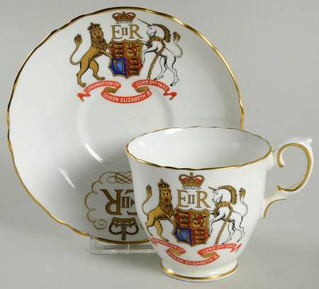 Crown Staffordshire Royalty Giftware Elizabeth Ii Coronation Cup & Saucer - No Box