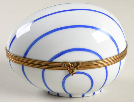 Chamart Exclusives Limoges Box White Egg With Blue Stripes-Large - No Box