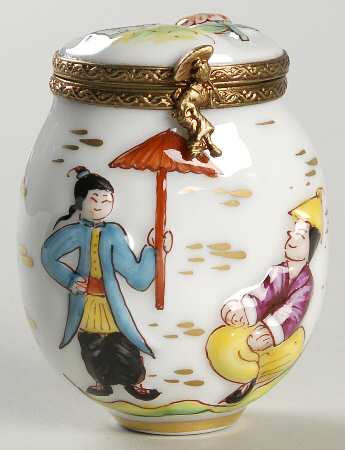 Chamart Exclusives Limoges Box Oval Chinoiserie Pot-White - Boxed