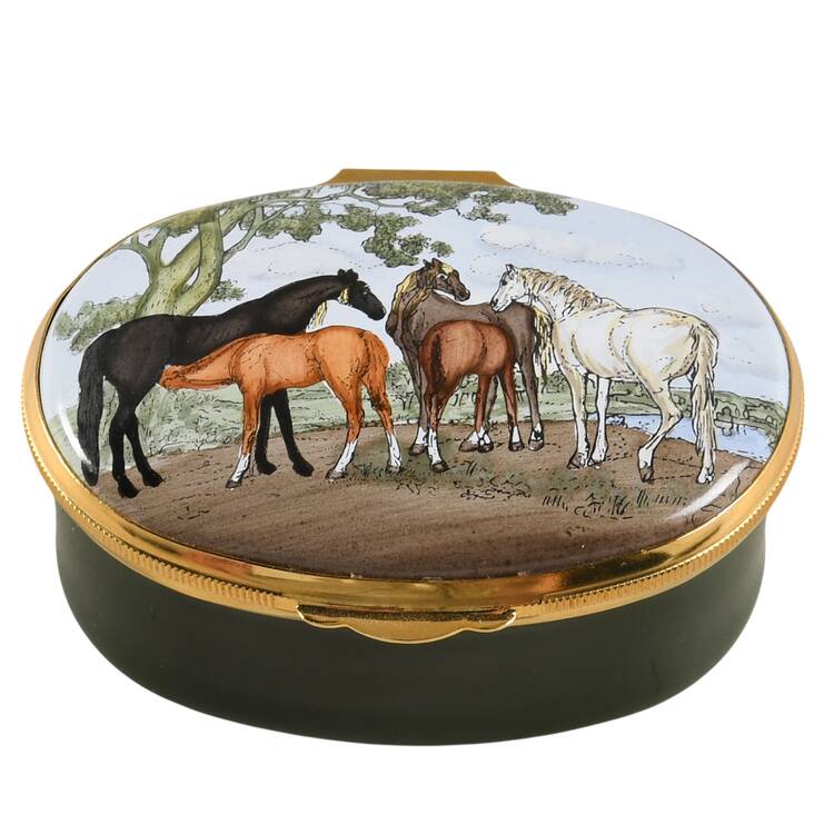 Crummles & Co Enamel Boxes Mares & Foals In A River Landscape - Boxed