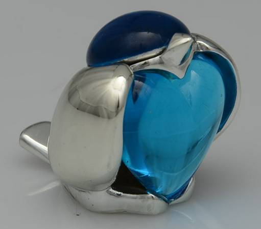 Silverplate & Glass Figurines Sparrow-Aquamarine-Sitting - Boxed