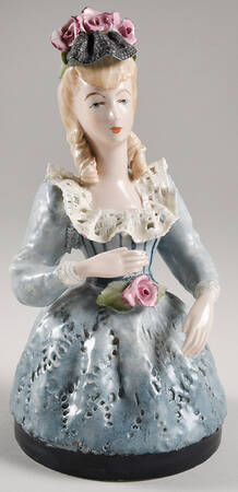 Cordey Figuines Woman With Blue Dress,Pink Flower Hat  - No Box