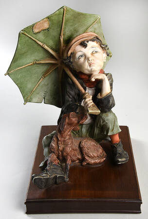A.G. Capodimonte Figurines Boy W/Dog And Umbrella - No Box