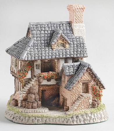 At the Center of the Village Coopers Cottage-Red Flowers-Gray Roof - No Box
