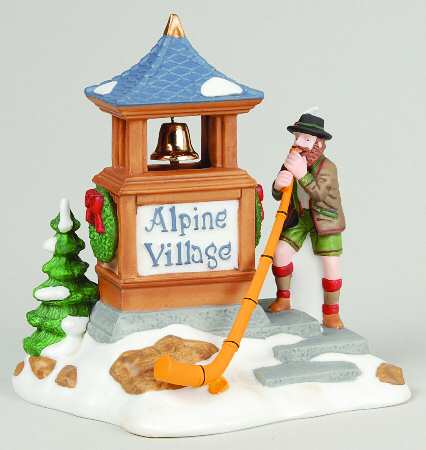 Alpine Village Alpinhorn Player Village Sign - Boxed