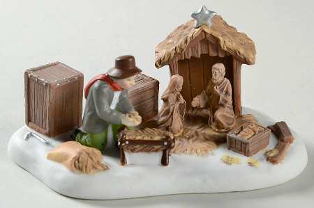 New England Village Setting Up The Nativity - Boxed