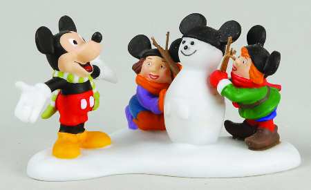 North Pole Village Mickey Builds A Snowman - Boxed