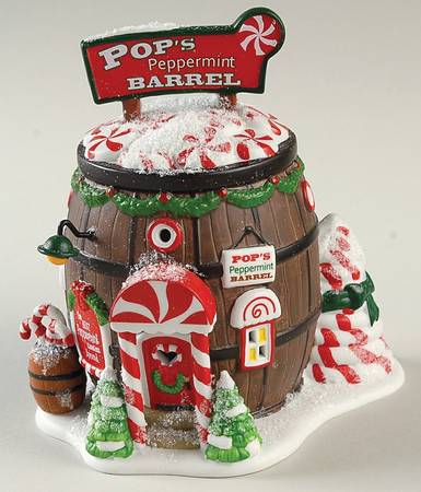 North Pole Village Pop's Peppermint Barrel - Boxed