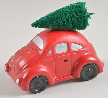 Snow Village Auto With Tree (Squashed Bug Version)  - With Box