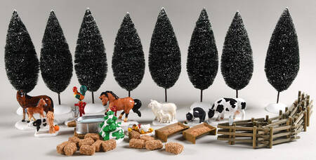 Snow Village Farm Accessory Set Of 35 - No Box