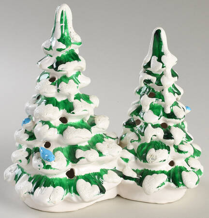 Snow Village Small Double Trees- Blue Birds - With Box Bx 683