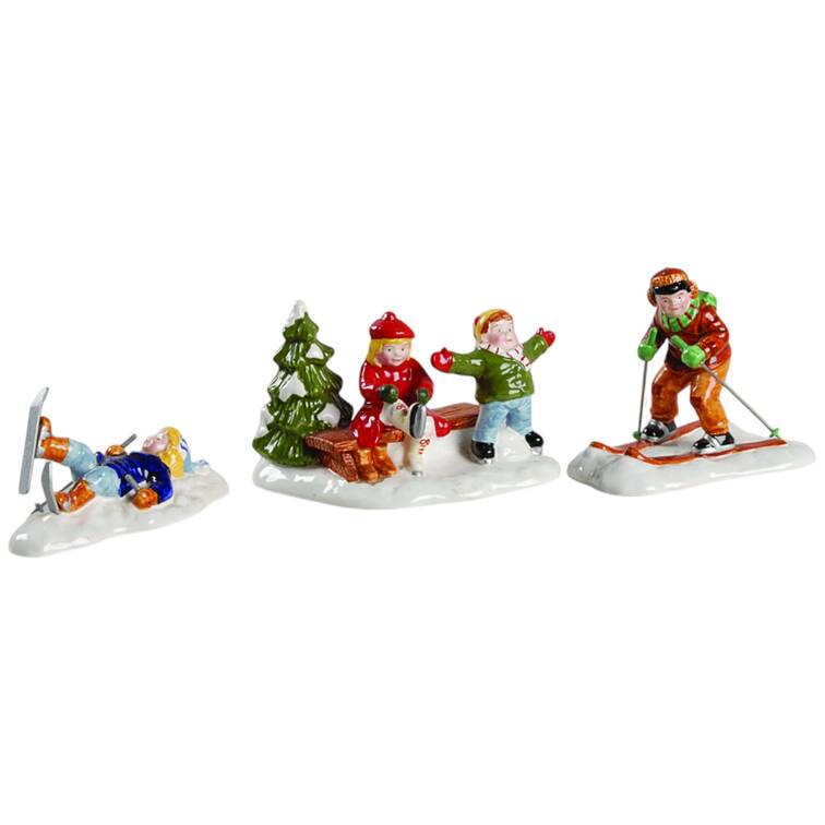 Snow Village Skaters & Skiers-Set Of 3 - No Box