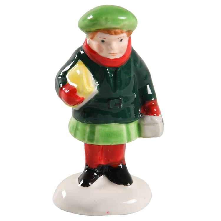 Snow Village School Children-Girl Green Coat - No Box 204a