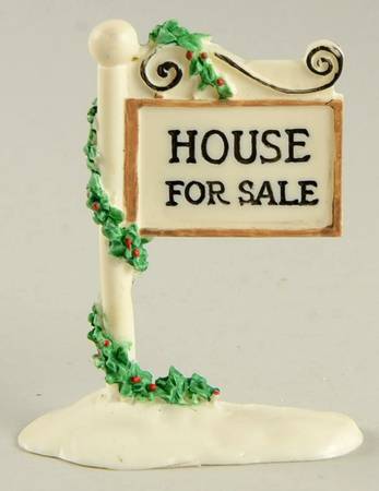 Snow Village House For Sale Sign - Boxed