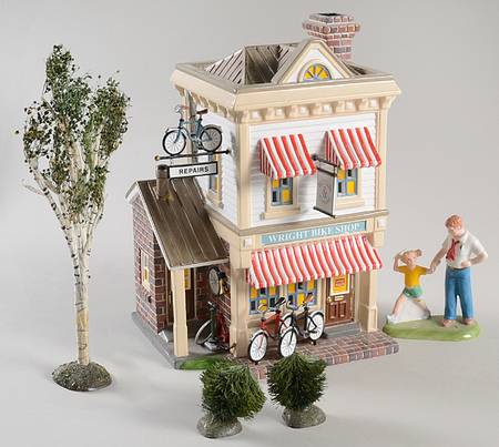 Snow Village Wright Bike Shop - With Box Bx829