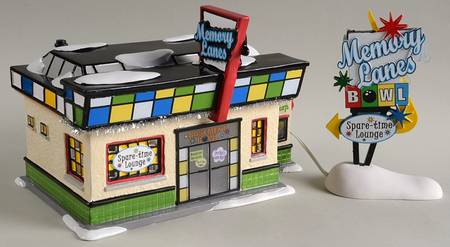 Snow Village Memory Lanes Bowl - With Box Bx1165