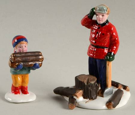 Snow Village Woodsman And Boy-Set Of 2-Choppin Wood - Boxed