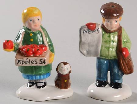 Snow Village Apple Girl/Newspaper Boy-Set Of 2 - Boxed