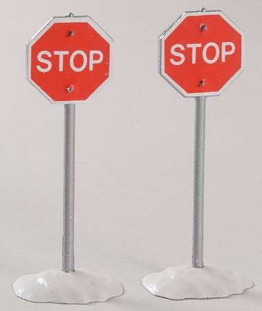 Snow Village Stop Sign-Set Of 2 - No Box