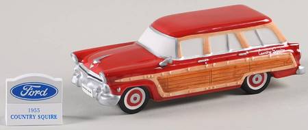 Snow Village 1955 Red Ford Country Squire With Sign - No Box