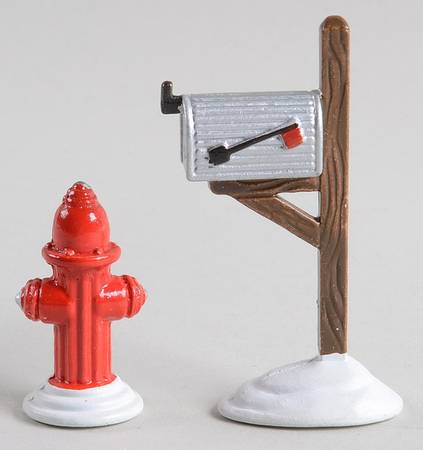 Snow Village Fire Hydrant & Mailbox-Set Of 2 - No Box