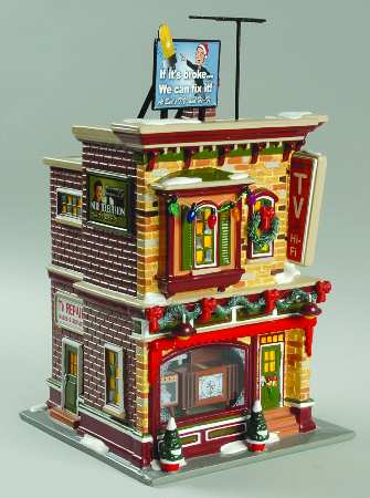 Snow Village Bud's T.V. & Hi-Fi - Boxed