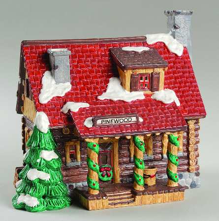 Snow Village Pinewood Log Cabin - Boxed
